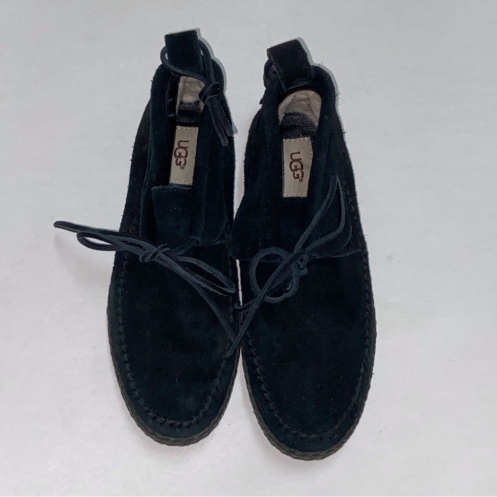 UGG S/N 1094814 Woodlyn Black Suede Loafers with Shearling Lining Size 7USA - Picture 2 of 14
